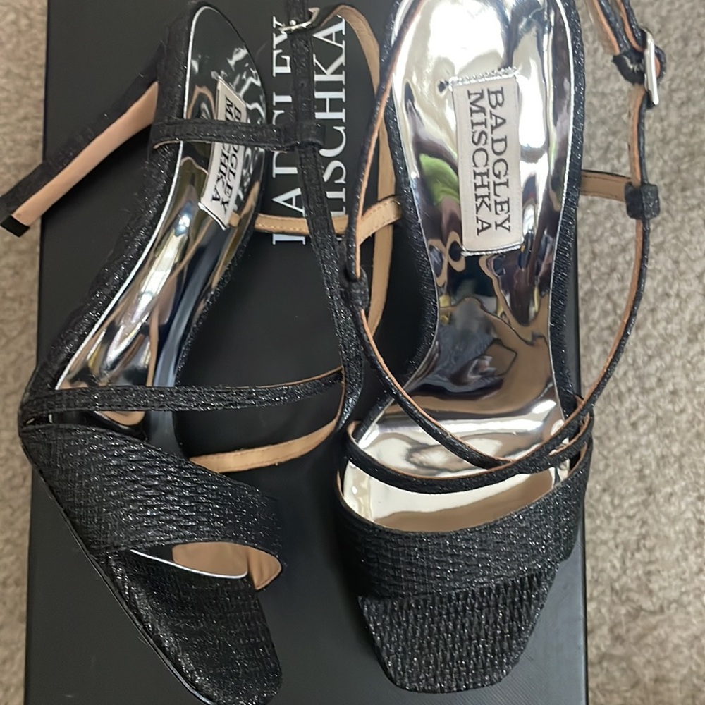 NWB Badgley Mishka black glitter heels
